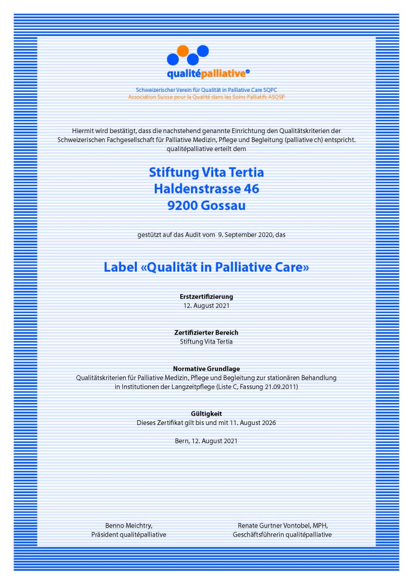 VitaTertia - Qualität in Palliative Care 2021